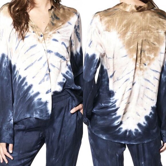 Young Fabulous & Broke Womens NWT Blue Tie Dye Susan Button Long Sleeve Shirt XS - Picture 1 of 9